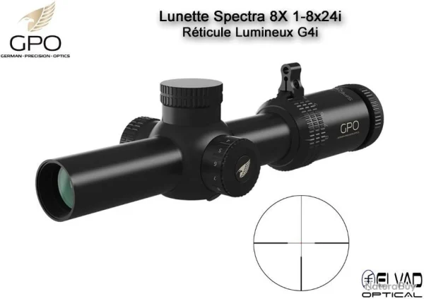 Lunette Chasse GPO SPECTRA 8X 1-8x24i – Réticule Lumineux G4i Par Fibre Optique vente en ligne 1