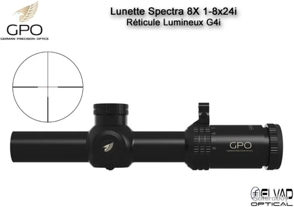 Lunette Chasse GPO SPECTRA 8X 1-8x24i – Réticule Lumineux G4i Par Fibre Optique vente en ligne 4