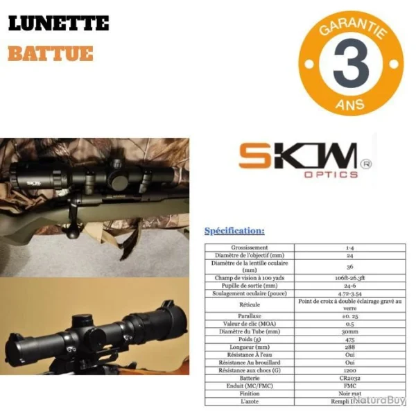 SKM Lunette Skowoptique 1-4×24-GARANTIE 3 ANS- TOP QUALITÉ -Idéal Battue – LIVRAISON GRATUITE !! Satisfait ou Remboursé 5